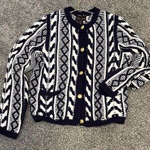 Navy and White Patterned Cardigan